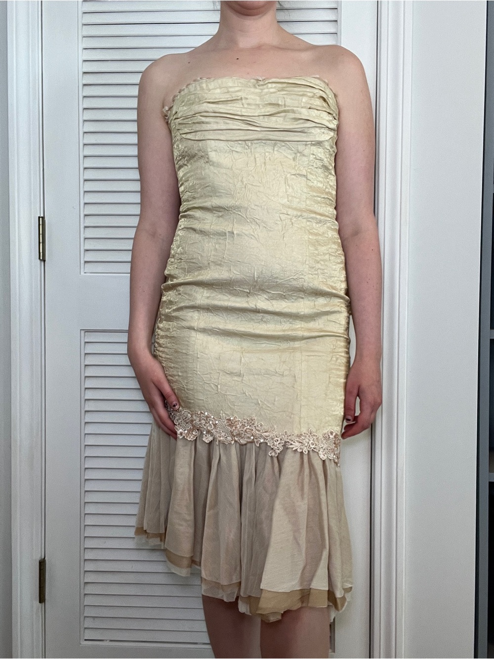 Laundry by Shelli Segal Gold Shimmer Midi Strapless Bodycon Dress Fairy Size 2